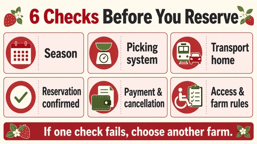 Six checks covering season, system, transport, confirmation, payment, and access rules